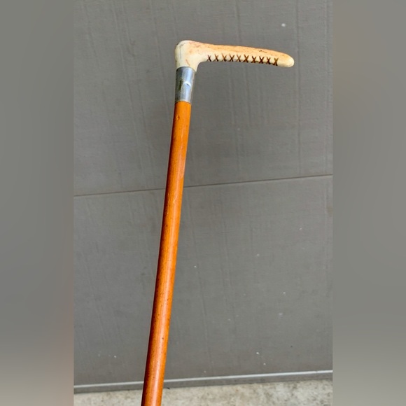 Antique Stag Antler Sterling Silver Wood Leather Horse Riding Crop Equestrian - Picture 11 of 16